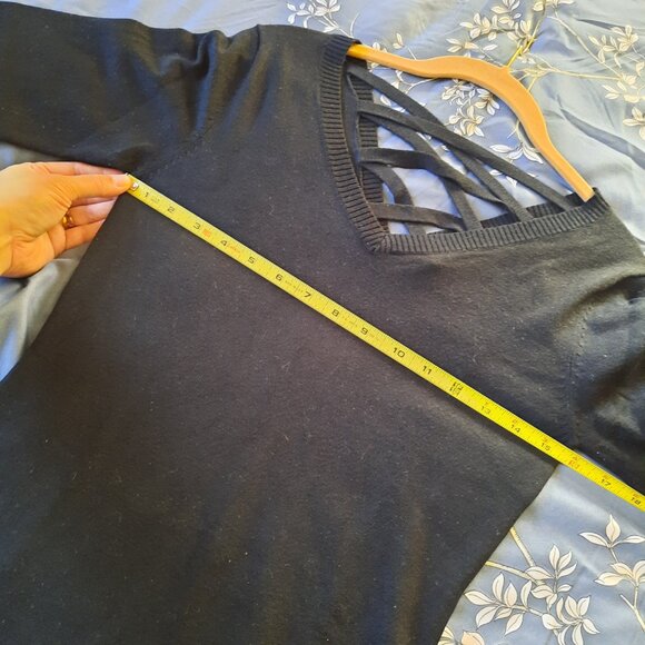 Moral Fiber Criss-Cross Tunic Knit Sweater Dress - Black, Size XS/Jr. M - Picture 12 of 13